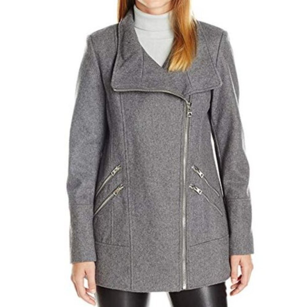 Guess Melton Gray Plus Size XXL Wool Car Coat Asymmetric Zip NWOT